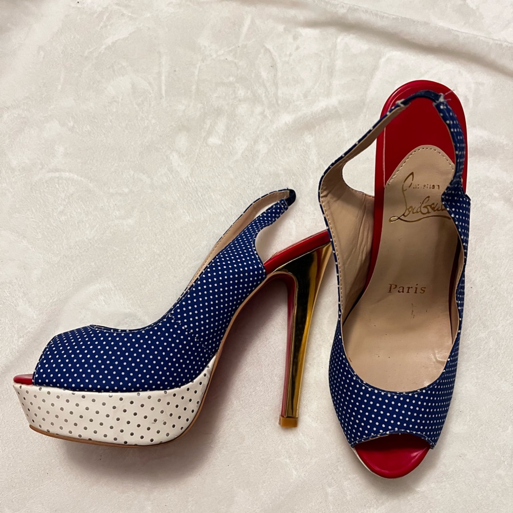 Christian Louboutin Red/White/Blue Print Fabric Miss America 150 Pumps Size 41